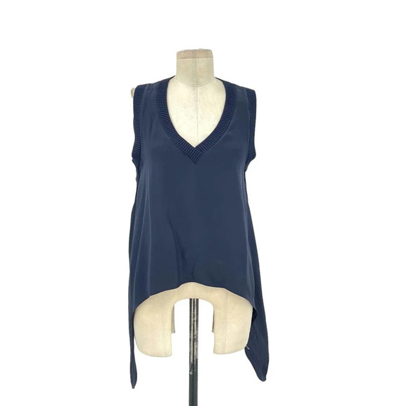 Cinq à Sept Olimpia Tie-Side Sleeveless Silk‎ Tank Top Navy Blue Size Small - Picture 2 of 11